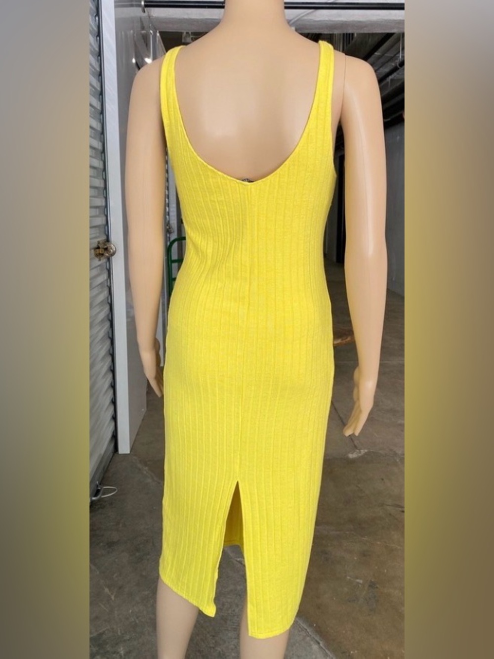 NWOT-Zara Bodycon Yellow Ribbed Midi Dress - Picture 5 of 9